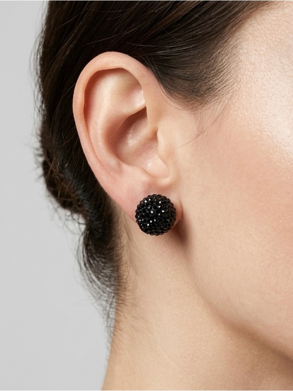 Black Crystal Disco Ball Stud Earrings | Pavé Rhinestone Statement Studs